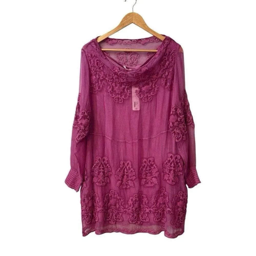 Soft Surroundings Hermosa Silk Tunic Dress Womens Size Large Plumberry NWT $130